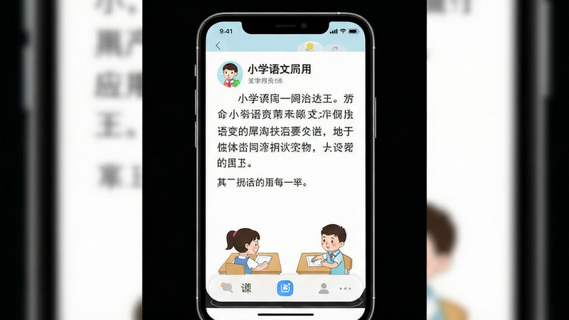 小学语文同步应用界面截图,主体为手机屏幕显示课本页面,布局简洁清晰,排版采用现代UI风格,细节包含清晰的中文课文文字和插图,画质高清干净无多余元素,风格扁平化