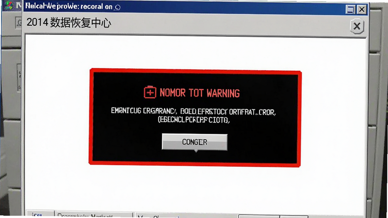 数据恢复中心错误提示界面,显示内存不足警告,红色边框,文字清晰,简洁风格