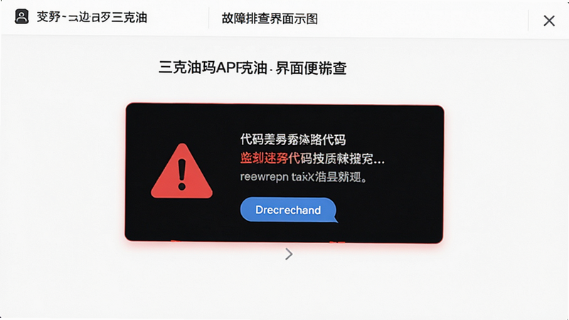 三克油APP故障排查界面示意图,显示错误代码提示框,红色警示图标,白色背景,清晰易懂的UI设计