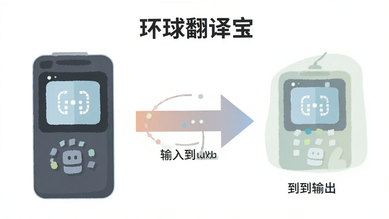 环球翻译宝 使用教程示意图,展示从输入到输出的流程,箭头连接各个步骤,风格扁平化,颜色柔和