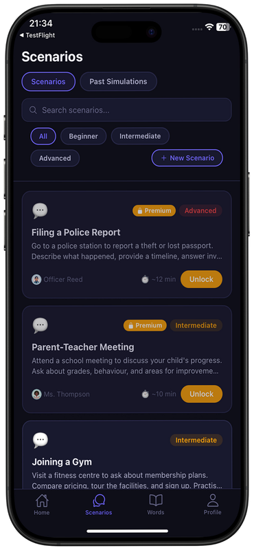 RealTalk android app interface screenshots