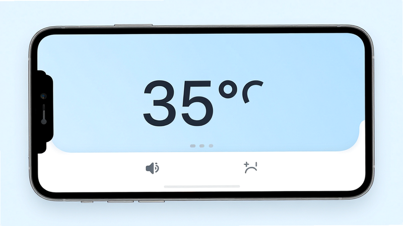 极简温度计APP界面预览图,主体为一个简约的白色卡片式UI,中央显示大号数字温度读数,背景为淡蓝色渐变,布局干净排版清晰,风格扁平化现代设计,细节包含简单的图标按钮,画质高清无多余元素