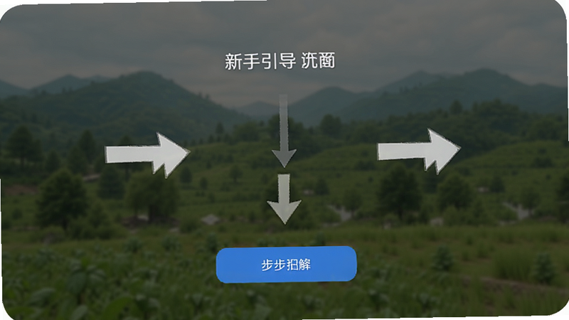 团山红健康生活软件 预览图, 新手引导界面, 步骤指示箭头, 蓝色按钮, 简洁布局, 无多余元素