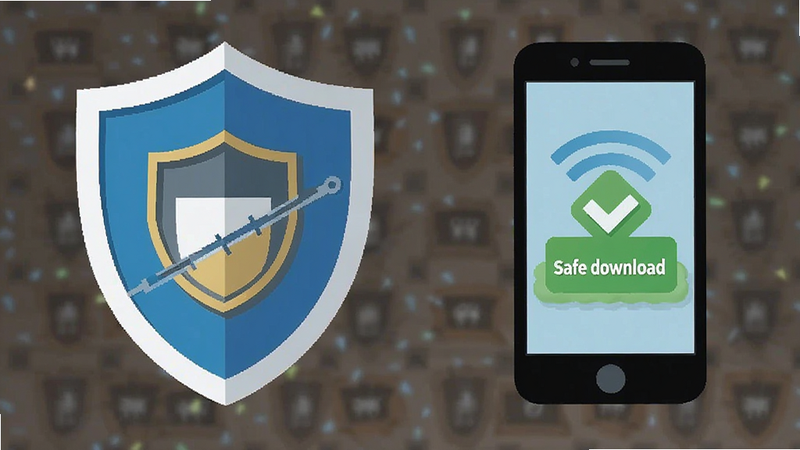 mini2 security shield, antivirus icon, safe download, smartphone protection, clean vector art
