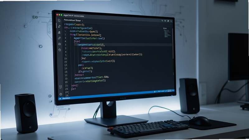 AgenCode AI code generation feature, screen displaying Python code snippet, modern minimalist design, tech aesthetic, clear text