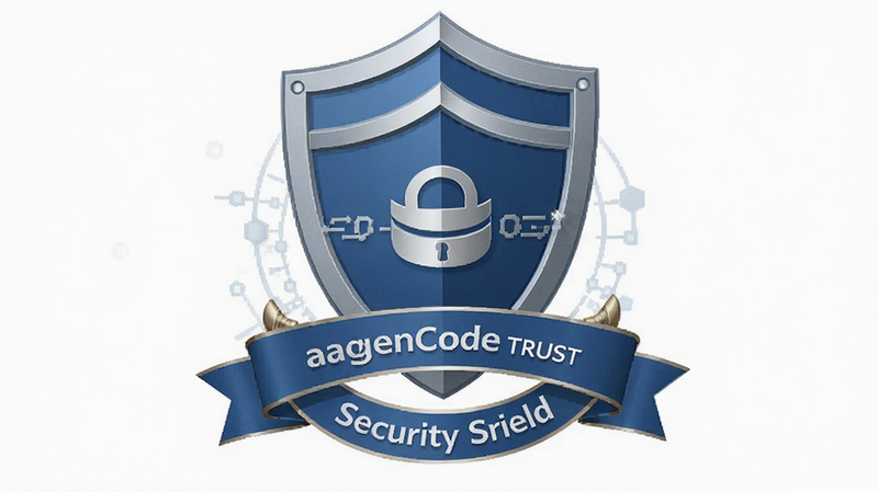 AgenCode security shield icon, trust badge, clean white background, professional design