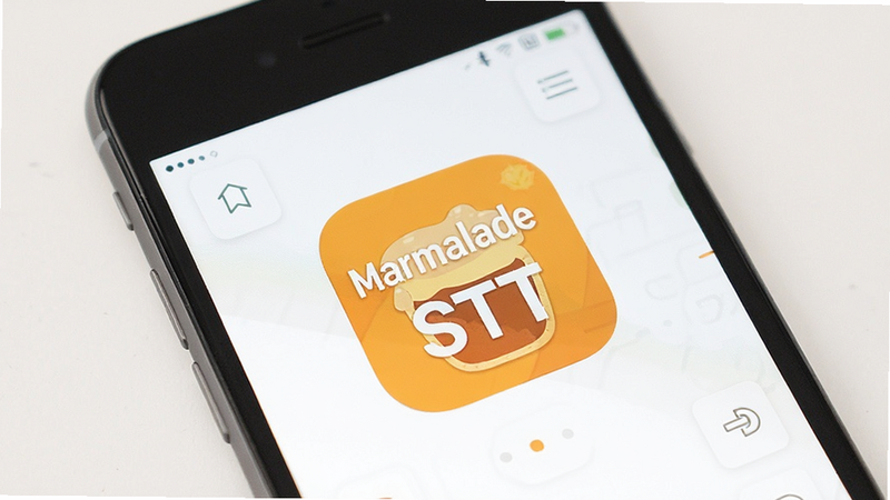Marmalade STT app icon on a smartphone screen, minimalist design, white background, clean UI elements, flat style, high resolution