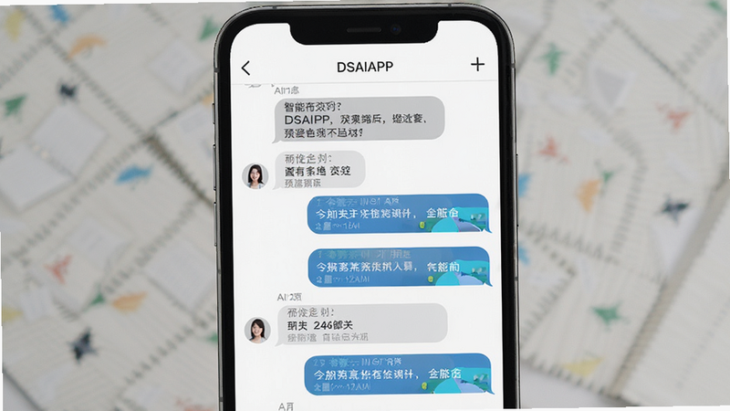 DSAIAPP Ԥ��ͼ: �ֻ���Ļ����ʾDSAIAPP�������ʴ���棬����Ϊ�Ի����ݣ�����Ϊ��ֱ�б����Ű����룬���Ϊ�������壬ϸ�ڰ����û����ʺ�AI�ظ������������޶���Ԫ��