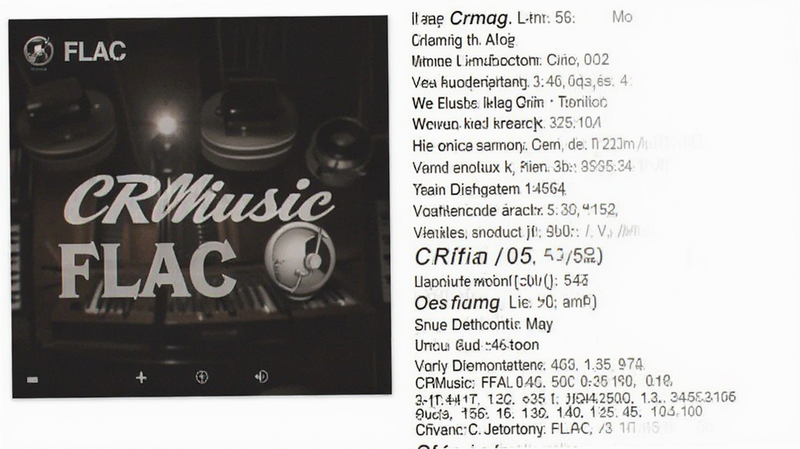 CRMusic playing a FLAC file, album cover displayed on left, lyrics scrolling on right, detailed metadata info