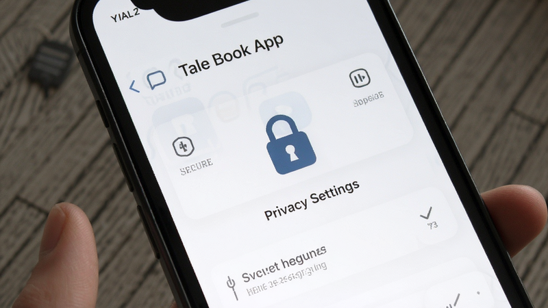Tale Book app privacy settings screen, secure lock icon, modern UI, clean design, no extra elements