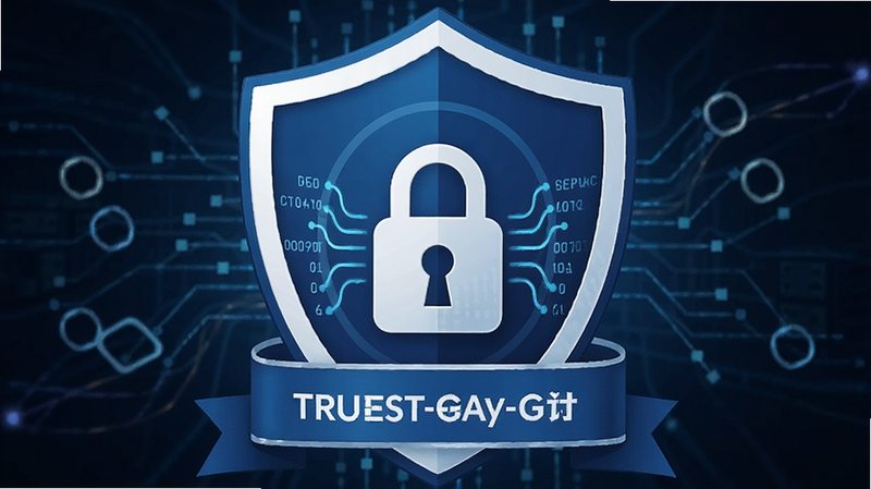 Play-Go security shield icon, lock symbol, digital data flow, blue and white theme, trust badge style