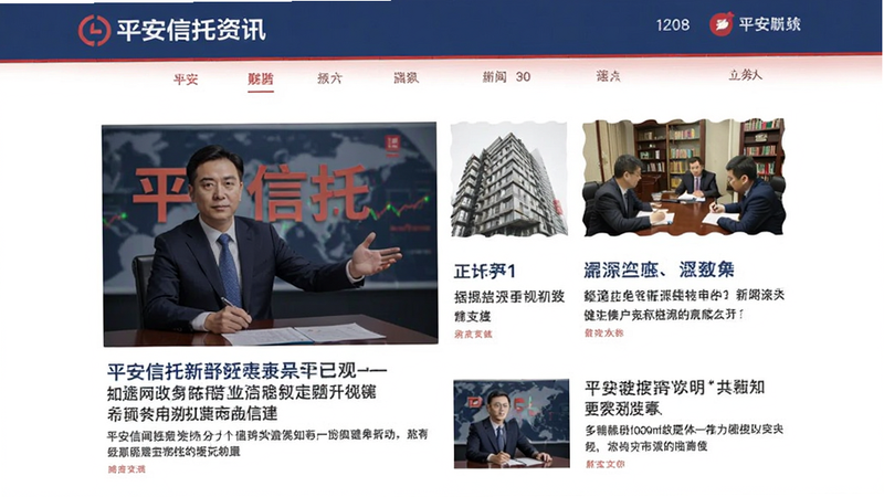 平安信托资讯页面,展示财经新闻标题和摘要,图文结合