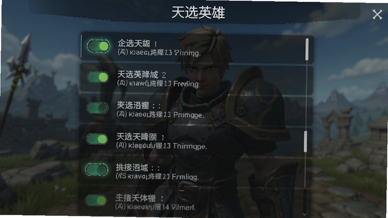 天选英雄 设置界面截图,主体为游戏内选项菜单,风格为简洁列表,细节包括开关按钮和文字说明,画质高清