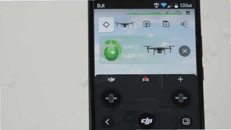 DJI Control app interface on Android phone, clean UI design showing drone status and control buttons, minimalist style, high quality screenshot