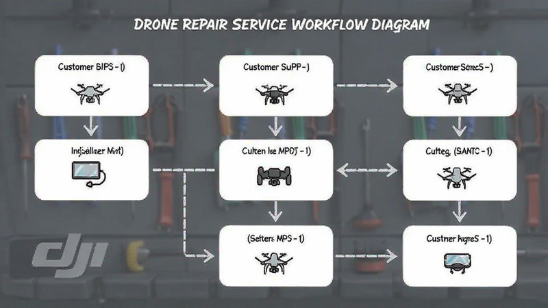 DJI drone repair service workflow diagram, showing customer support interaction