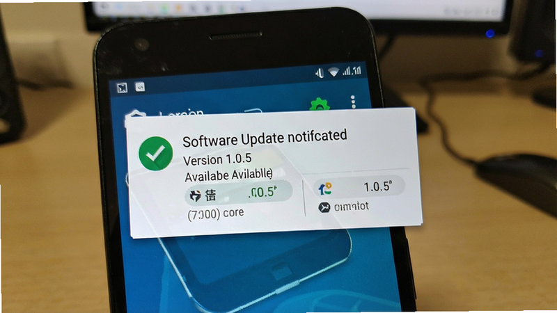 Software update notification screen on Android, showing version 1.0.5 available