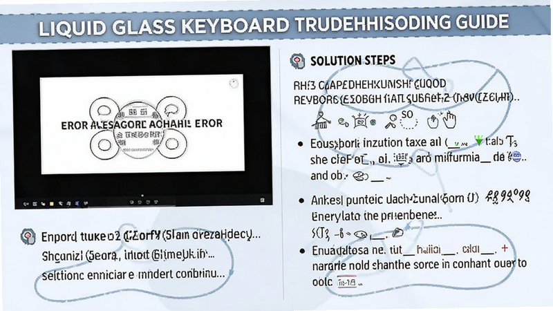 Liquid Glass Keyboard troubleshooting guide, error message screenshot, solution steps, clear text, professional layout