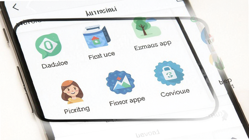 Aurabi app home screen, simple flat icons, white background, clear text labels, minimalist aesthetic, vector graphics style