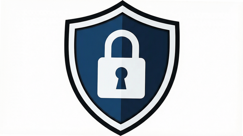 Aurabi security shield icon, lock symbol, clean white background, vector style