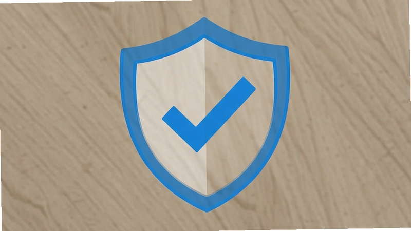 Shield icon with a checkmark, representing verified safe download, minimalist design, blue accent