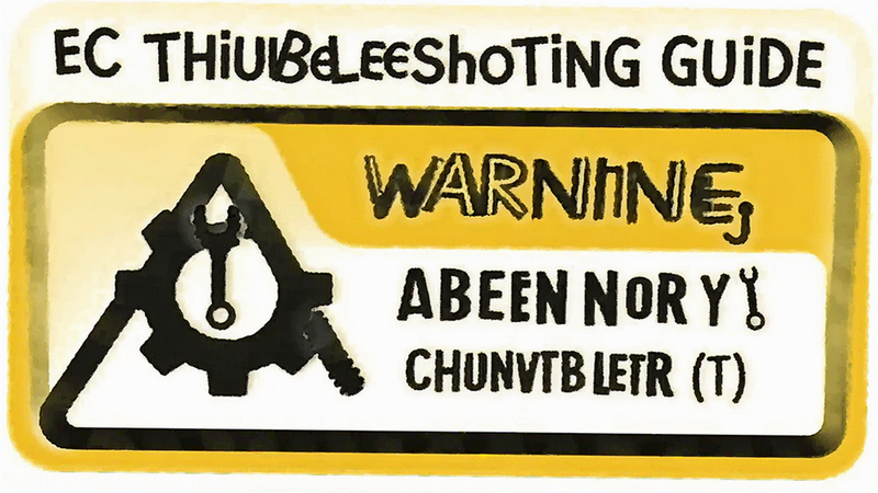 EC troubleshooting guide, warning sign, gear icon, flat design, white background