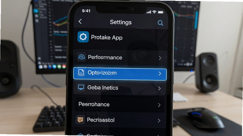 Protake app settings menu with performance optimization options highlighted
