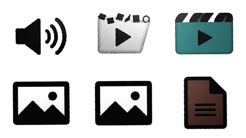 Convertopia file format icons grid, audio, video, image, document icons, clean vector style, white background, simple design