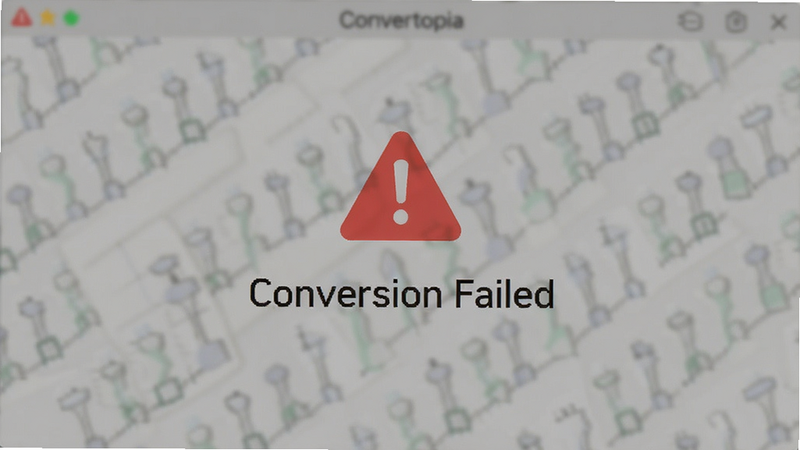 Convertopia error message screen, clean UI, red alert icon, text 'Conversion Failed', simple background