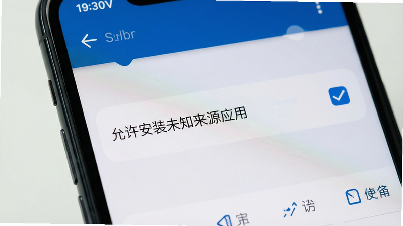 手机系统设置界面,显示“允许安装未知来源应用”选项被勾选,界面清晰,风格系统原生,高清细节,无多余装饰