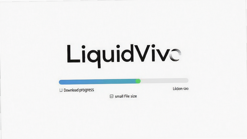 LiquidVivo download progress bar, small file size indicator, minimalist download page, clean white background, text