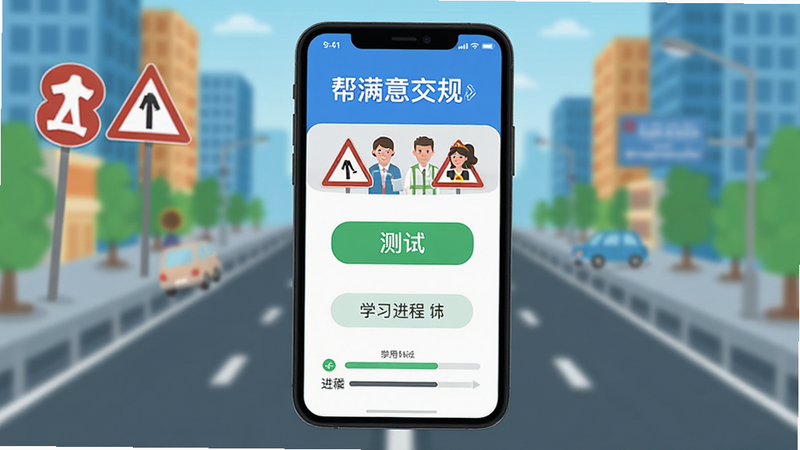 һ���ֻ���Ļ��ʾ�������⽻�桱App�����棬����Ϊ���е�·���������������ͨ��־ͼ�ꡢ���԰�ť��ѧϰ������������ƽ����ƣ�ɫ��������ϸ�����������ʸ��壬�޶���Ԫ��