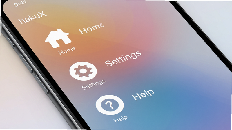 A close-up of a smartphone screen displaying the hakuX main menu. Icons are large and clearly labeled with English text