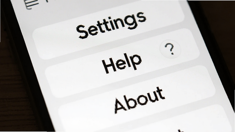 A smartphone interface with English text buttons