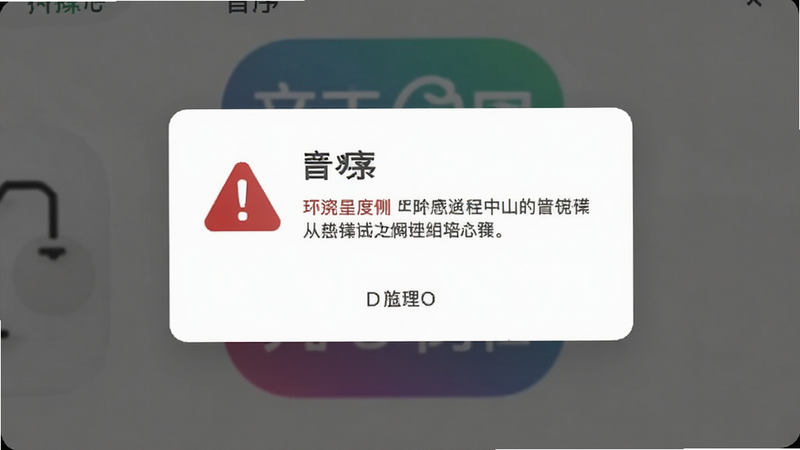 主体为“音序”App的错误提示弹窗示意,布局居中,排版简洁,风格警示性强,细节包括红色警告图标与文字说明清晰,画质干净无多余元素