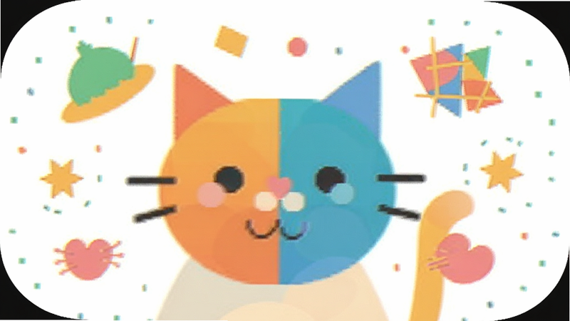 快乐魔法 CatMix 应用图标设计,扁平风格,明亮色彩,简洁几何图形,白色背景,高清矢量图,干净无多余元素