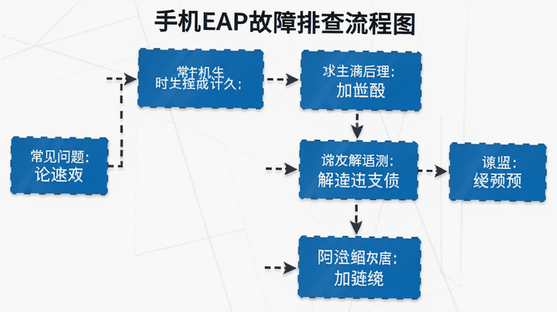 手机EAP故障排查流程图,展示常见问题与解决方案步骤,风格简洁明了