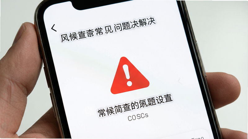风候简查常见问题解决,手机屏幕显示设置界面,红色警告图标,简洁UI,白色背景,黑色文字,高清细节,无多余元素