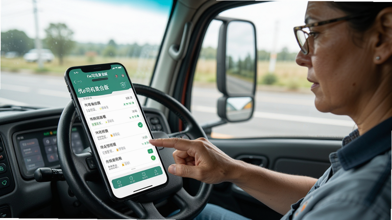 Boogu-Image prompt: A truck driver reviewing an order on the '优e司机聚合版' app, detailed order info visible, safe and secure interface design, realistic photo style, high definition