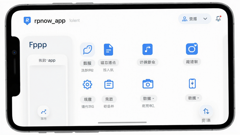rpnow_app 软件界面预览图,简洁现代风格,白色背景,蓝色图标,清晰文字布局,高清细节,无多余元素