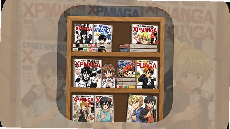 bookshelf icon with manga covers stacked neatly, representing offline library in XPManga app