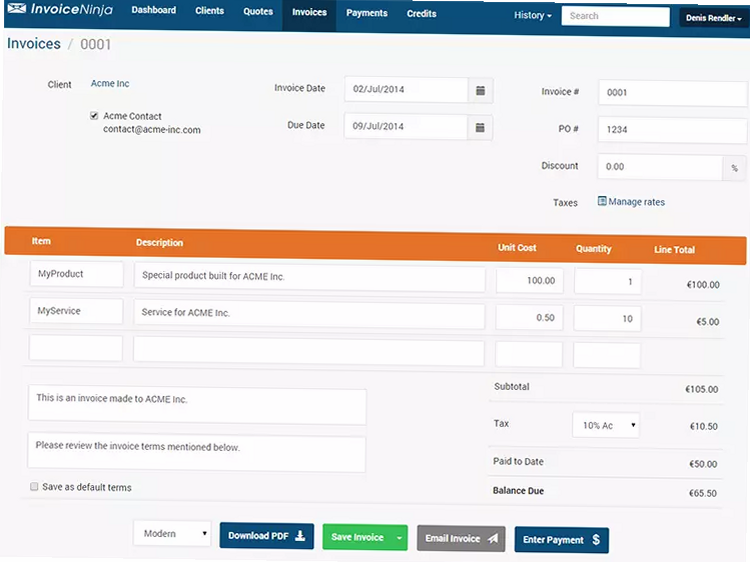 Invoice Ninja API 文档示例