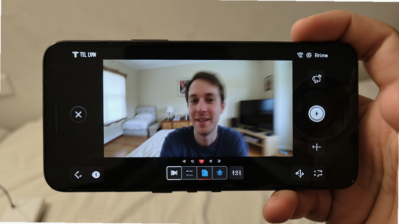 Tellyscope real-time preview screen on Android phone, video playing with edit controls visible, smooth motion blur effect
