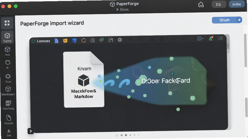 PaperForge import wizard interface, dragging a markdown file into the app, visual feedback animation