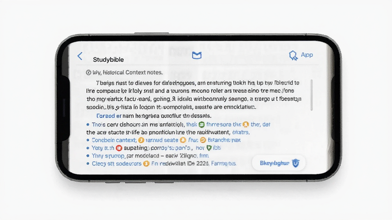 studybible app interface showing detailed commentary on a verse with historical context notes, clean modern UI, white background, blue accent text, high resolution, minimal clutter