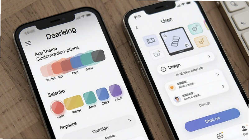 Dearling app theme customization options, color palette selection, user interface design, modern aesthetic, detailed graphics