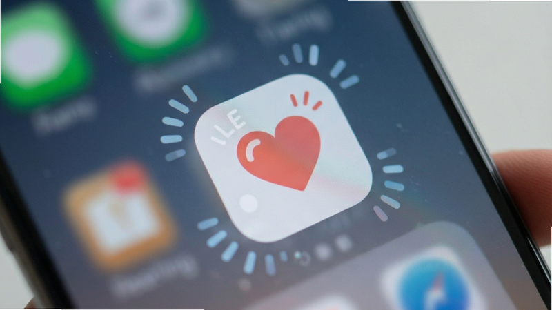 Dearling notification icon, heart symbol, gentle animation, smartphone screen close-up, minimalistic style, high resolution