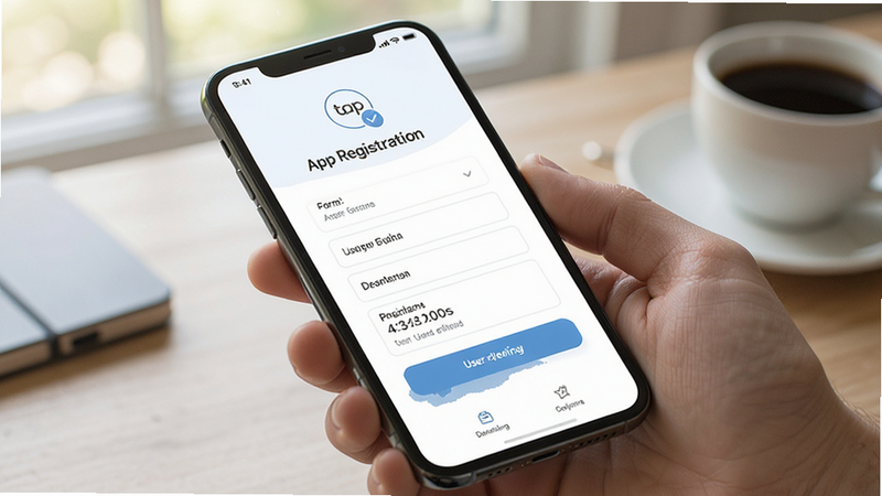 Dearling app registration page, form fields, user friendly design, smartphone mockup, high quality