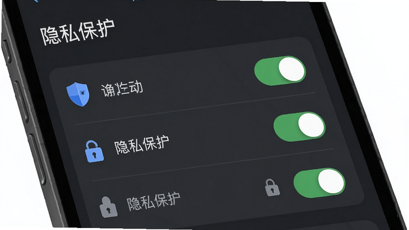 主体是Cindy的隐私设置界面,布局列出各项权限开关,排版简洁明了,风格为深灰色安全主题,细节包括盾牌图标和锁定状态标识,画质高清,干净,无多余元素,文字显示
