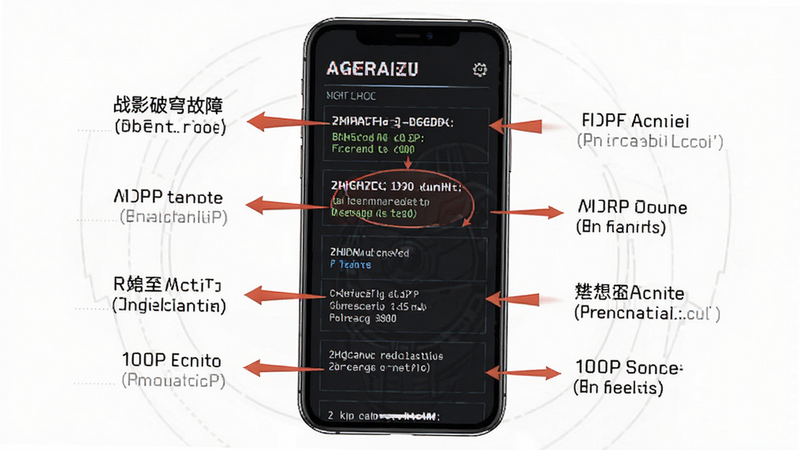 战影破穹故障排查示意图,主体为手机屏幕显示错误代码,布局为简洁列表,排版突出关键信息,风格为技术文档风,细节包括箭头指向、文字说明清晰,画质高清1080P,干净无多余元素