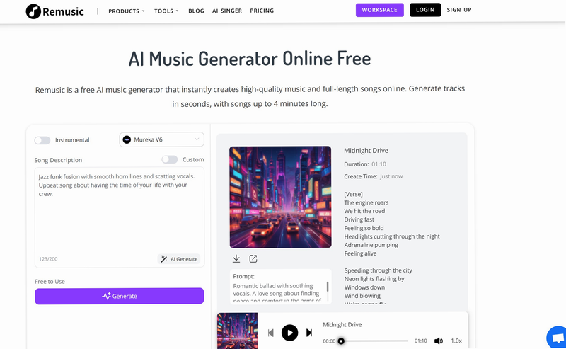 AI Music app store page screenshot showing pricing plans and features